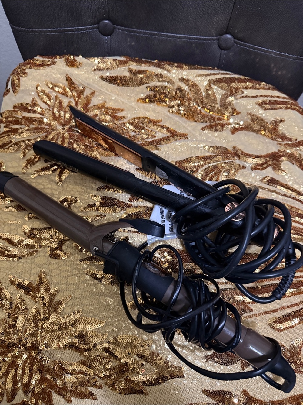 Professional Gold and Black Curling Iron and Flat Iron Set